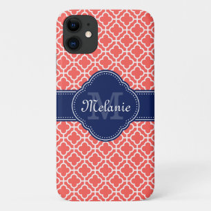 Case-Mate iPhone Case Coral rose What Marocain Motif Marine Monogramme