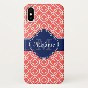 Coque Case-Mate iPhone Coral rose What Marocain Motif Marine Monogramme