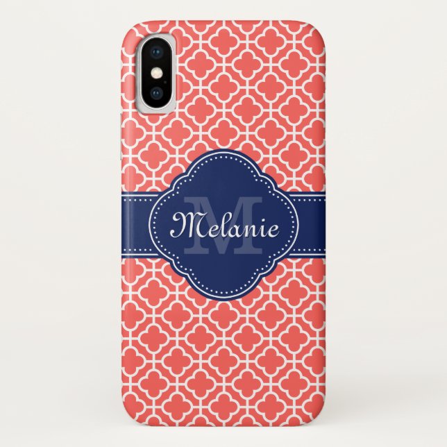Coques Case-Mate iPhone Coral rose What Marocain Motif Marine Monogramme (Dos)