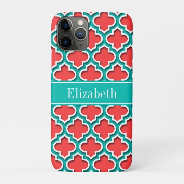 Coques Case-Mate iPhone Coral Rouge, Marocain Turquoise #5DS Nom Turquoise (Dos)