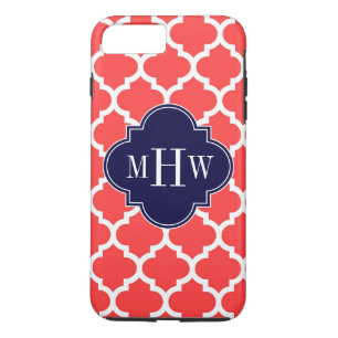 Coque iPhone 8 Plus/7 Plus Coral Rouge What Marocain #5 Marine 3 Monogramme i