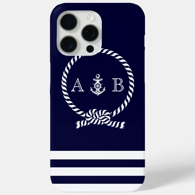 Coques Case-Mate iPhone Cordon bleu marine et Ancre monogrammé (Verso)