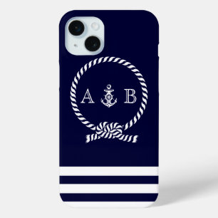 Coque Case-Mate iPhone Cordon bleu marine et Ancre monogrammé