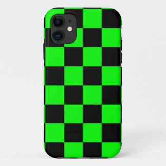 Coque iPhone 11 Corey Tiger 80s Néon Damier (Vert)