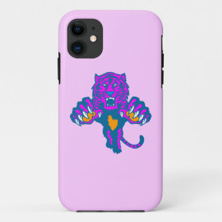 Coques Pour iPhone Corey Tiger 80s Néon Tigre Bondissant (Rose)