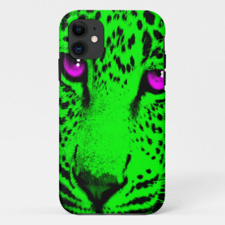 Coques Pour iPhone Corey Tiger 80s Visage de Léopard Néon (Vert)