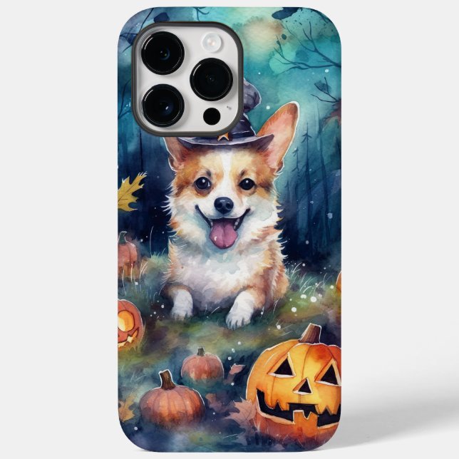 Coques Case-Mate iPhone Corgi Halloween avec citrouilles effrayant (Verso)
