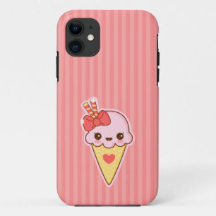 Coque iPhone 11 Cornet de crème glacée heureux de fraise de Kawa