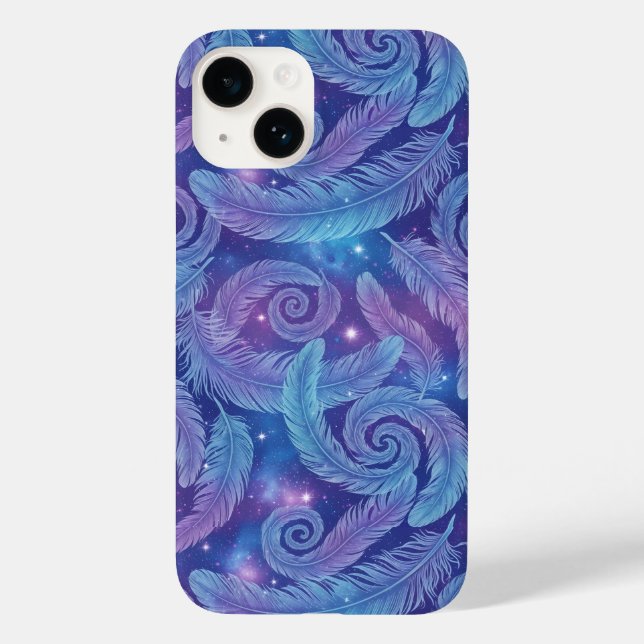 Coques Case-Mate iPhone Cosmic Teal-Purple Feather Swirl Pattern (Verso)