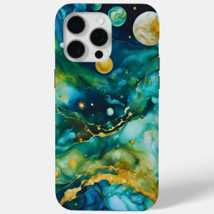 Coque Case-Mate iPhone Cosmos d'encre d'alcool bleu vert or