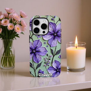 Coque iPhone 16 Pro Cosmos Flowers sur une toile bleue