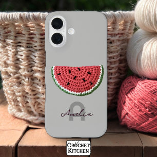 Coque Pour iPhone 16 Cosy Crochet Watermelon Fruit Monogramme esthétiqu