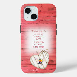 Coque Case-Mate iPhone Cottagecore Faux Bois Rouge Cœur Arc-en-Ciel Abeil