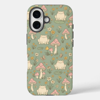 Coque Pour iPhone 16 Cottagecore Frog & Mushroom Meadow Pattern Phone C