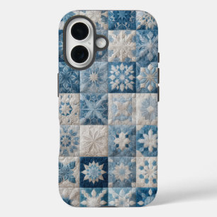 Coque Pour iPhone 16 Couche de flocons de neige bleu et blanc