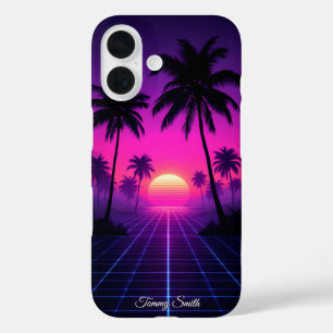 Coque Pour iPhone 16 Couché de soleil Synthwave Rétro - Vibe Vaporwave 