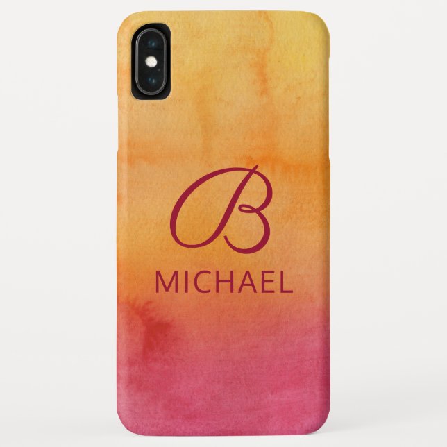 Coques Case-Mate iPhone Coucher de soleil aquarelle monogramme personnalis (Dos)