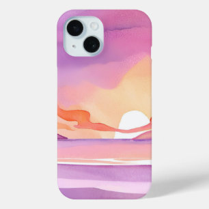 Coque Case-Mate iPhone Coucher de soleil aquarelle rose   Beau ciel océan