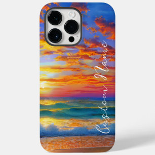 Coque Case-Mate iPhone Coucher de soleil clair tropical avec nom personna