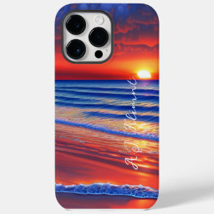 Coque Case-Mate iPhone Coucher de soleil de plage avec nom personnalisé