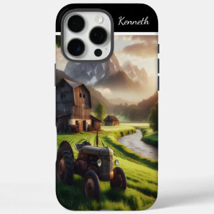 Coque iPhone 16 Pro Max Coucher de soleil du tracteur dans les Alpes