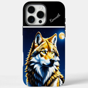 Coque iPhone 16 Pro Max Coucher de soleil Golden et Silver Wolf