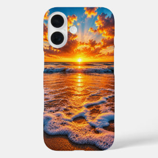 Coque Pour iPhone 16 Coucher de soleil océanique doré dramatique, paysa