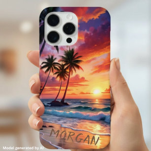 Coque Case-Mate iPhone Coucher de soleil personnalisé sur une plage tropi