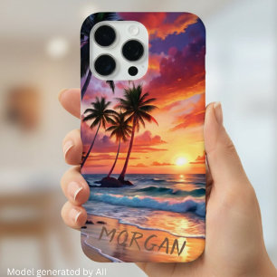 Coque Case-Mate iPhone Coucher de soleil personnalisé sur une plage tropi