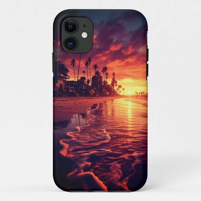 Coques Case-Mate iPhone Coucher de soleil sur la plage de l'île aux palmie (Dos)