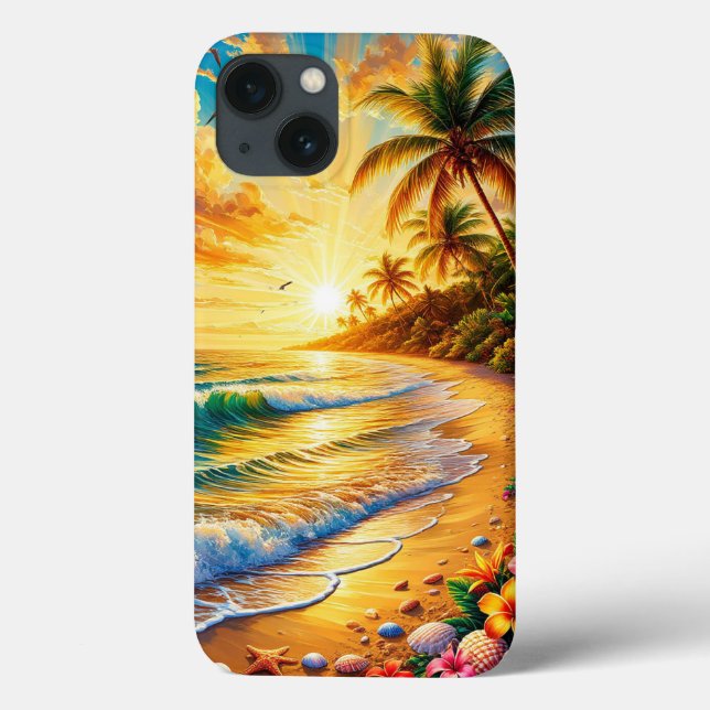 Coques Case-Mate iPhone Coucher de soleil sur la plage de palmiers tropica (Verso)