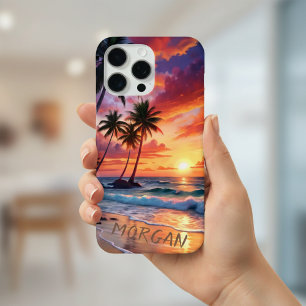 Coque Case-Mate iPhone Coucher de soleil sur la plage tropicale personnal