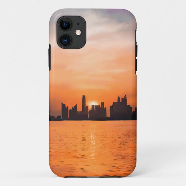 Coques Case-Mate iPhone Coucher de soleil sur une ville côtière - aquarell (Dos)