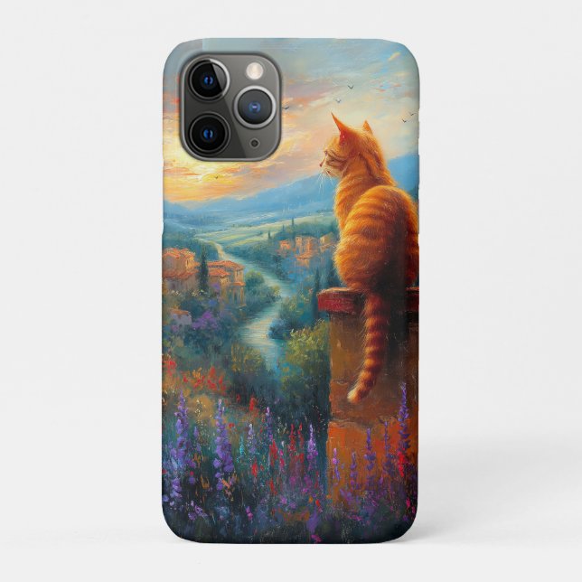 Coques Case-Mate iPhone Coucher de soleil toscan avec un chat roux (Dos)