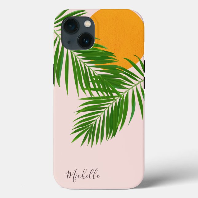 Coques Case-Mate iPhone Coucher de soleil tropical rétro feuilles de palmi (Verso)