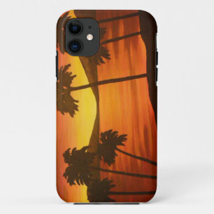 Coque iPhone 11 Coucher de soleil tropicale des palmiers