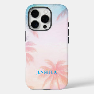 Coque iPhone 16 Pro Coucher de soleil vintage sur la plage Palmiers Pa