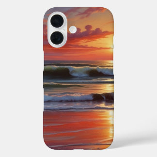 Coque Pour iPhone 16 Coucher Rouge Océan Peinture de paysage marin