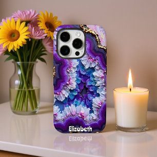 Coque iPhone 16 Pro Couches en pierre violette et or