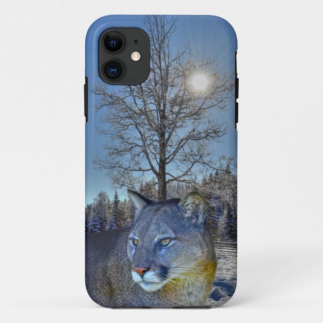 Coques Case-Mate iPhone Cougar Mountain Lion & Winter Tree (Dos)