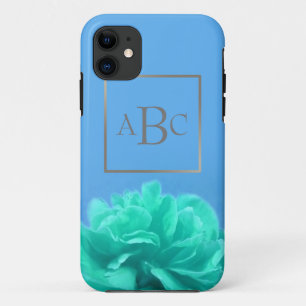 Coque Case-Mate iPhone Couleur bleu vert floral personnalisé argent initi