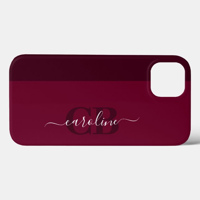 Coques Case-Mate iPhone Couleur de tendance - Script bordeaux foncé (Verso (horizontal))