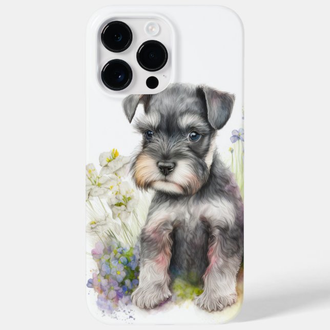 COQUES Case-Mate iPhone COULEUR D'EAU EN ARGENT NOIR ADORABLE SCHNAUZER PU (Verso)