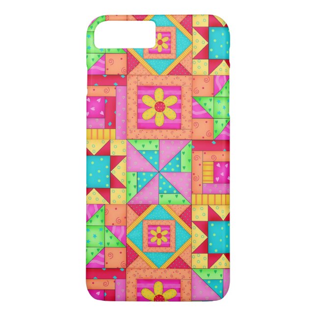 Coques Case-Mate iPhone Couleur rouge Jaune Patchwork Quilt Block Art (Dos)