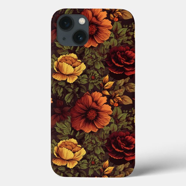 Coques Case-Mate iPhone Couleur rouille Vintage impression florale (Verso)