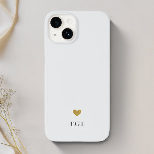 Coque Case-Mate iPhone Couleur solide Coeur or Monogramme gris clair
