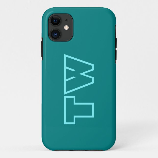 Coques Case-Mate iPhone Couleur turquoise bleue solide | Monogramme minima (Dos)