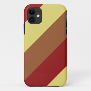 Coque iPhone 11 Couleur vintage Rouge Brown Bandes rétro Jaunes