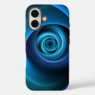 Coque Pour iPhone 16 Couleurs bleu spirale 3D Art Abstrait fractal mode