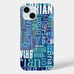 Coque Case-Mate iPhone Couleurs bleues de Brian (nom personnalisé) répété